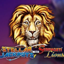 Stellar Jackpots with Serengeti Lions slot logo by Lightning Box Game at Spinshark Casino